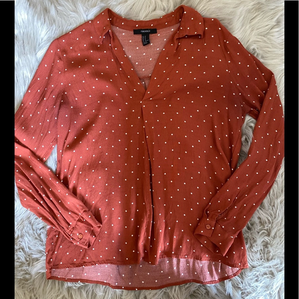 Forever 21 Red Polka Dot Soft V-Neck Top